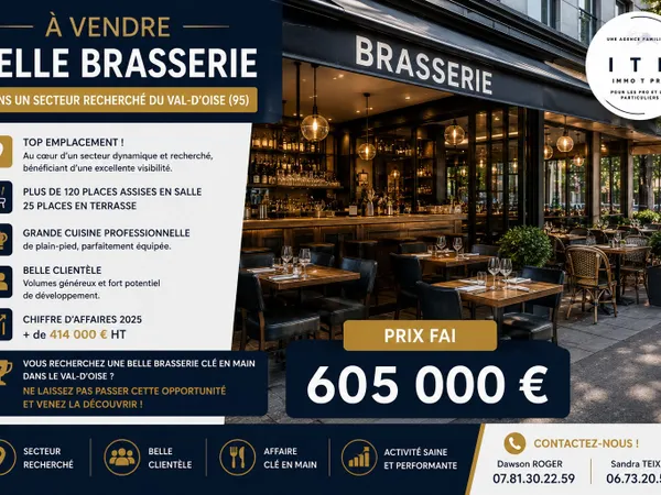 BELLE BRASSERIE DANS UNE SECTEUR RECHERCHÉE DU VAL D'OISE (95)
