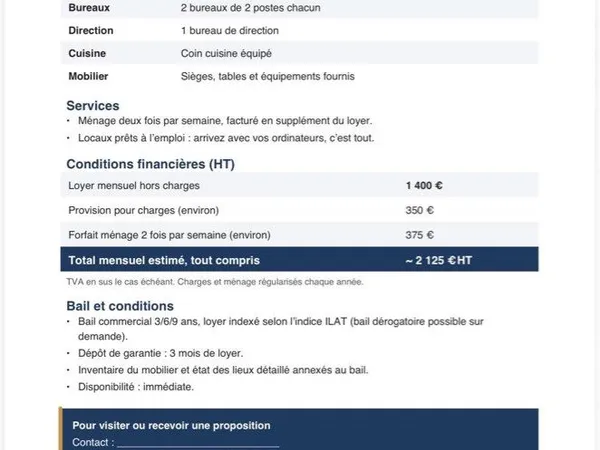 Location Bureaux Meublé