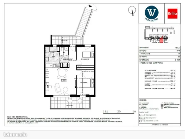Appartement 3 pièces 60 m²