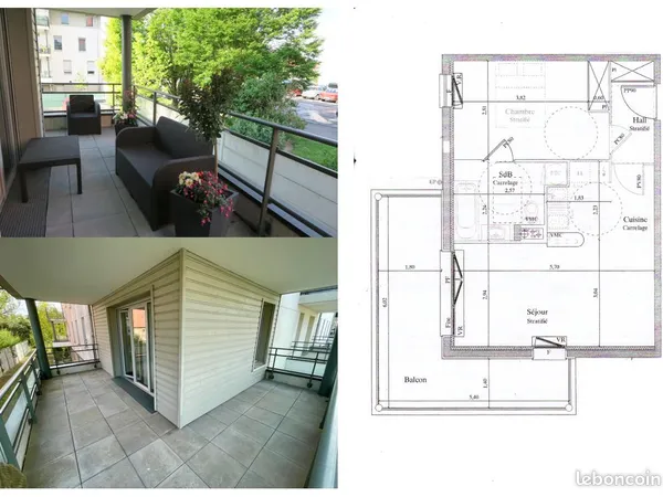 Secteur Pommery-2 pièces-46 m² - Terrasse-Parking