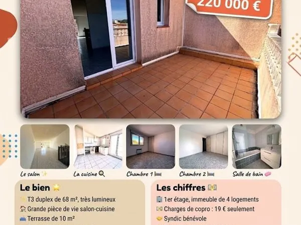 T3 duplex 68 m2 proche plage Ste Marie 66