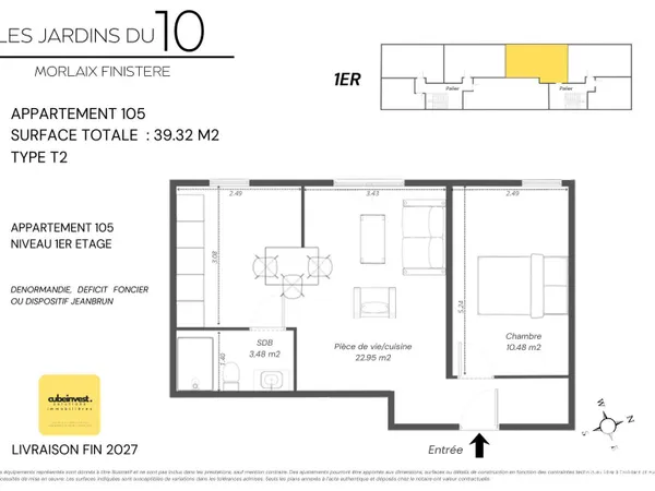 Appartement 2 pièces 39 m²