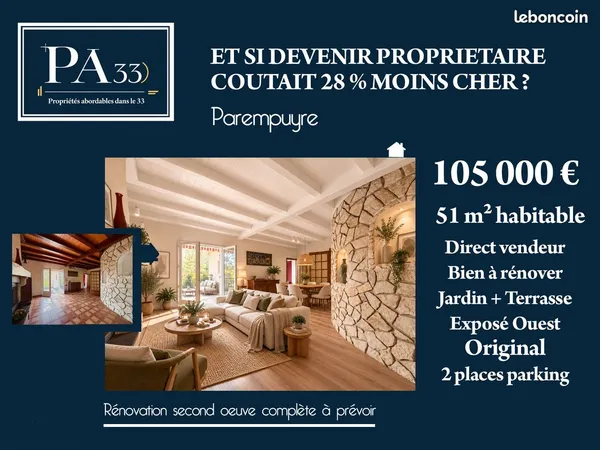 Appartement + jardin + terrasse à saisir