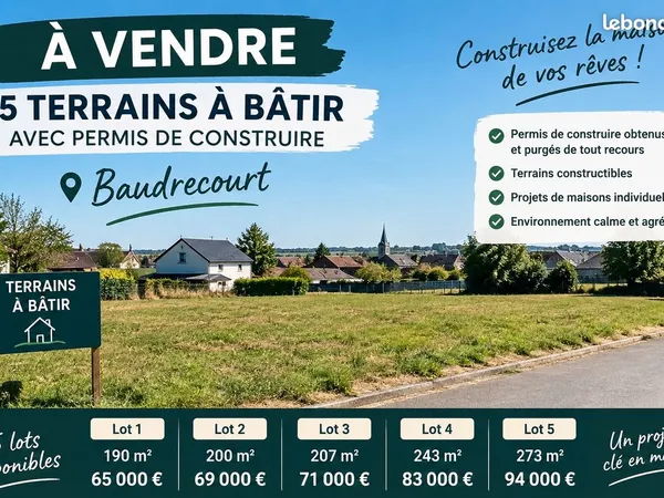 À vendre 5 terrains à bâtir avec permis