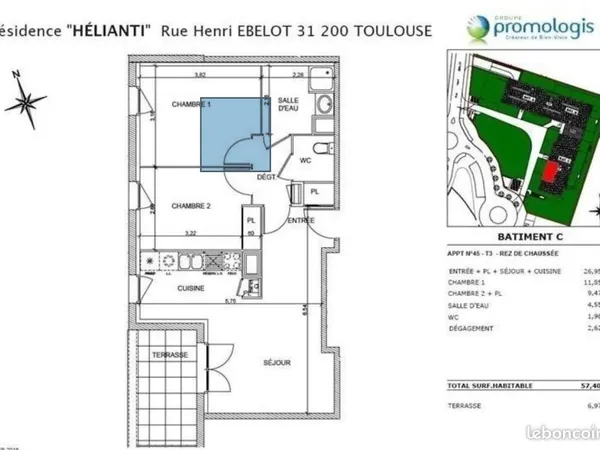 Appartement 3 pièces 57 m²