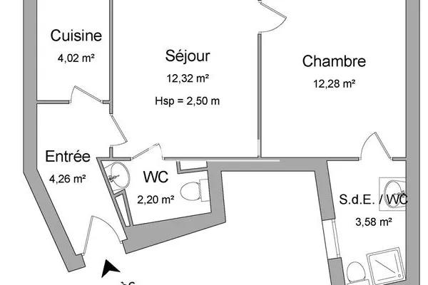 Appartement 2 pièces 39 m²