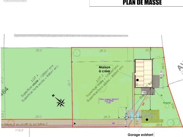 Terrain 1355m2 avec Garage 45m2 Longages