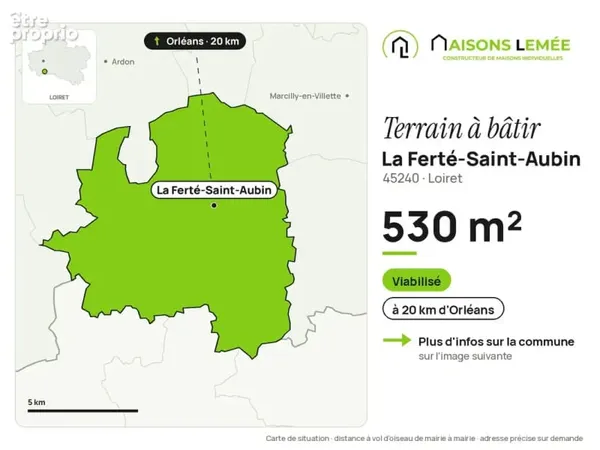 Terrain à bâtir 530 m² viabilisé à La Ferté-Saint-Aubin