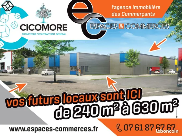 7 cellules commerciales ou artisanales de 240 m² à 631 m² - ZA / ZC de l'Aérodrome