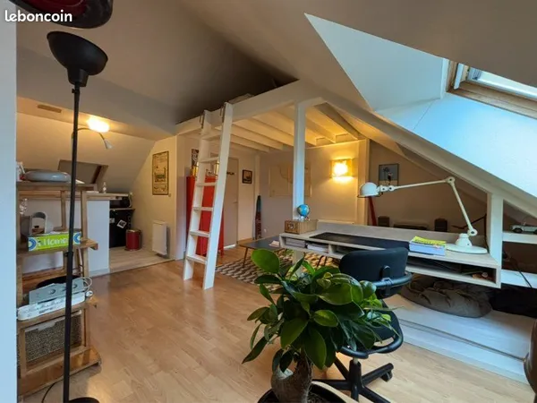 Grand studio mansardé de 24 m² Carrez - 37,5 m² au sol - à 2 min à pied de la gare - lumineux et san