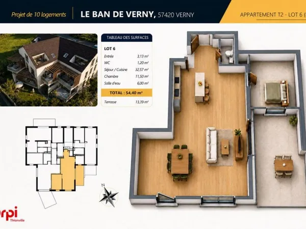 Appartement 2 pièces 54 m²