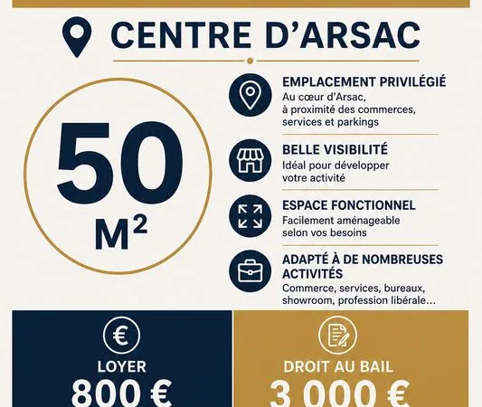 Local commercial 50m² centre d'arsac