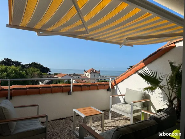 Entre Pornic et Noirmoutier appt 6 pers sur la plage de la Bernerie en Retz face et vue mer 5 min Mo