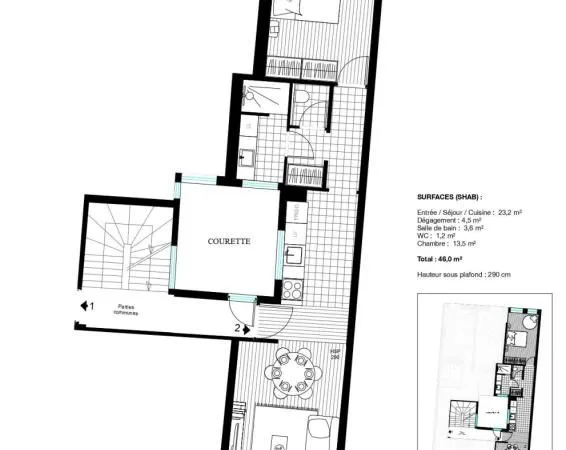 Appartement 2 pièces 45 m²