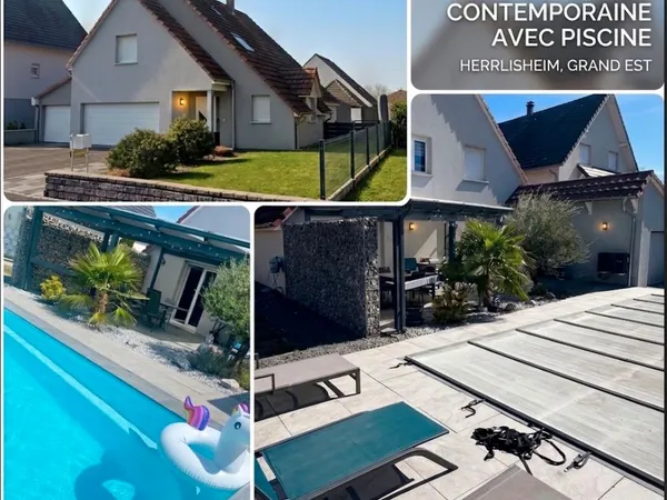 Maison familiale 126 m² avec piscine 4x8 m (PAC) et 80 m² de garages - Herrlisheim
