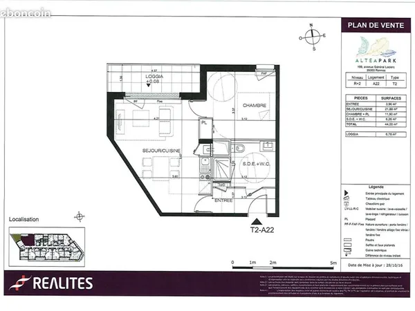 Appartement 2 pièces 44 m²