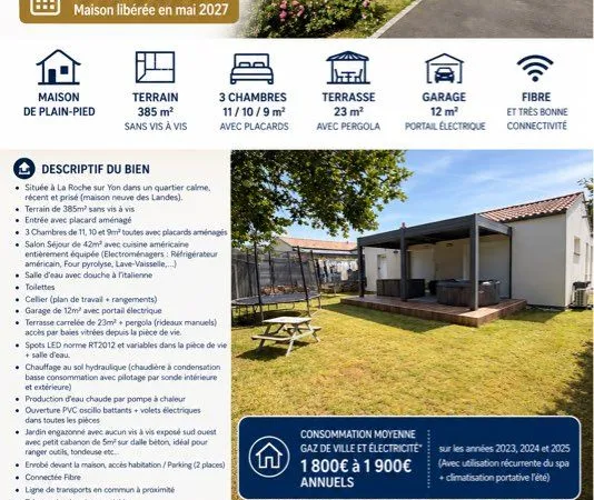 Maison individuelle T4 de plain-pied - 90 m² - Terrain 385 m² - La Roche-sur-Yon