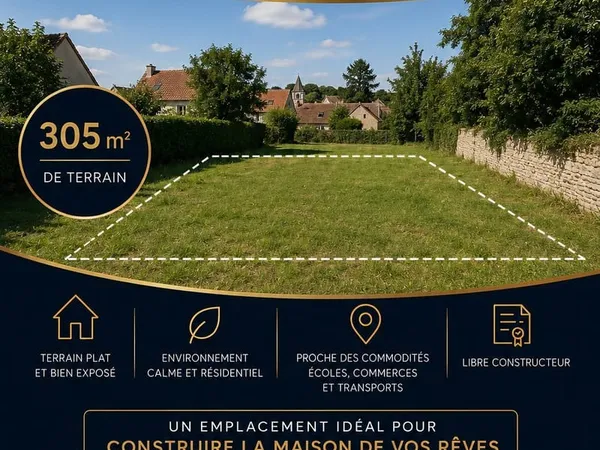 Terrain constructible 305 m² avec permis purgé - proche L'
