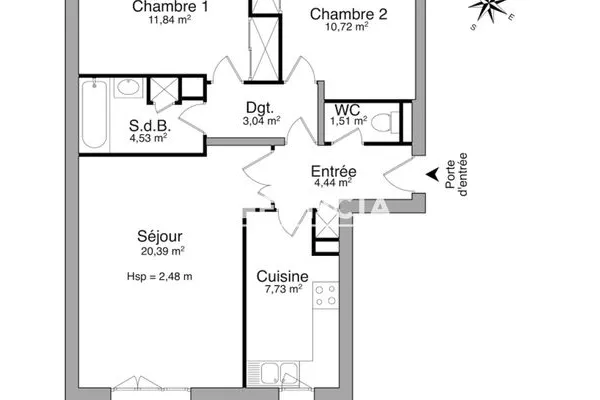 Appartement 3 pièces 64 m²