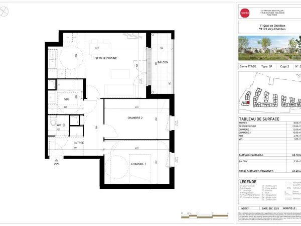 Appartement 3 pièces 60 m²
