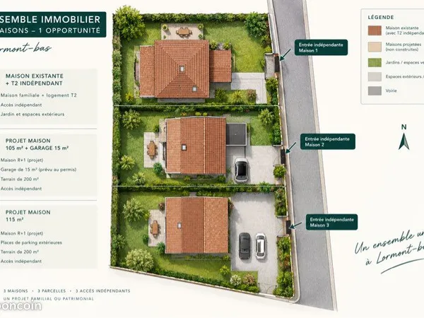 Ensemble immobilier rare - 3 maisons, 2 permis purgés - LORMONT