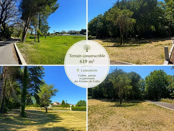 LAMANON- Terrain constructible 619m2 viabilisé, libre constructeur, proche des grottes de Calés- 230