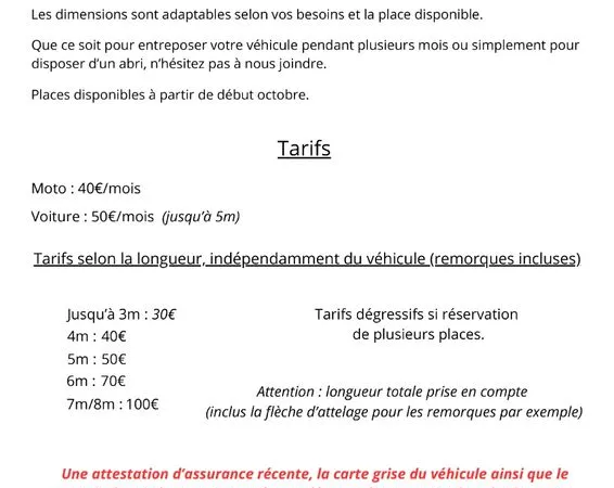 Location place de parking dans un hangar