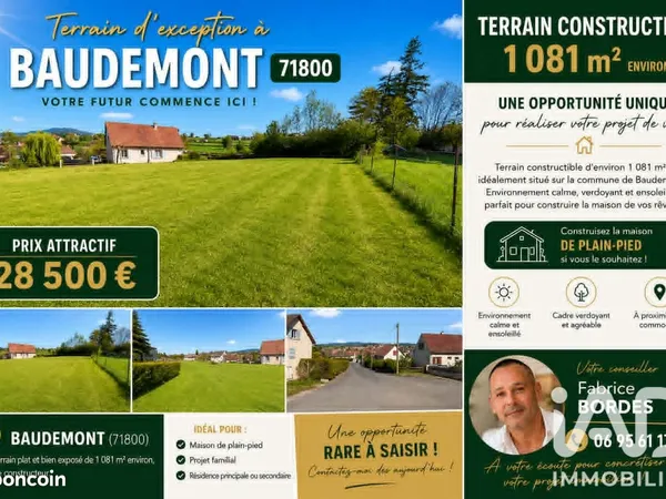 Terrain 1081 m² Baudemont