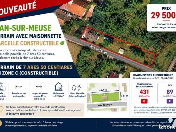Terrain 750 m² HAN SUR MEUSE