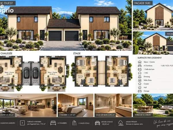 Villa jumelée neuve - 115 m2 - sur 400 m2 de terrain