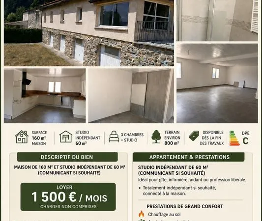Maison d'exception de 160 M2+ studio attenant communiquant de 60 m2