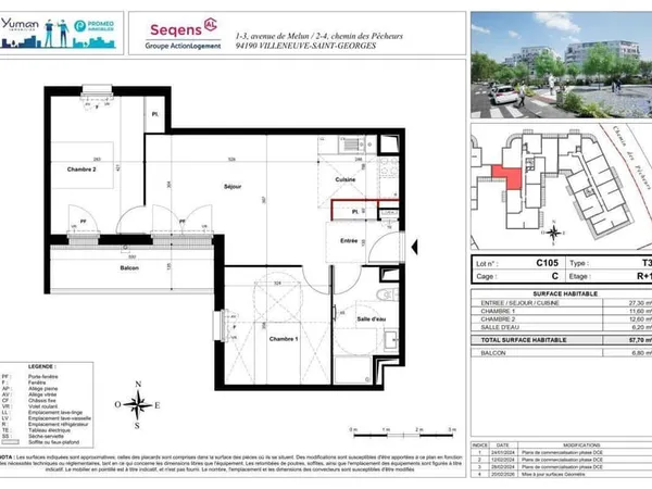 Appartement 3 pièces 57 m²