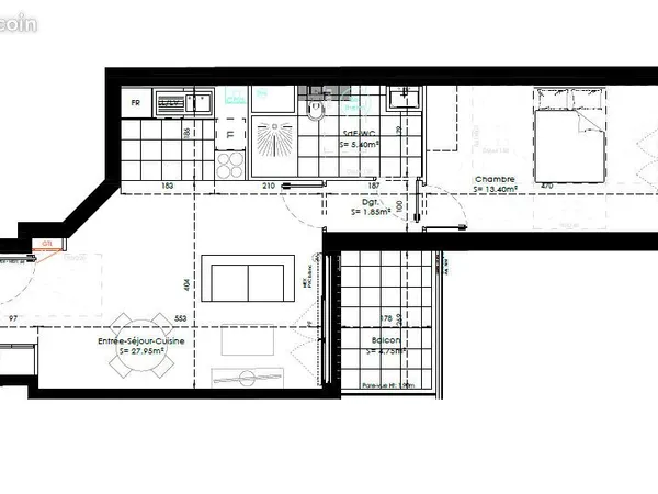 Appartement 2 pièces 49 m²
