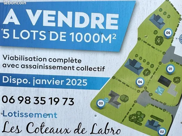 Exceptionnel Vente de terrain plein sud. Lotissement « Les Coteaux de Labro » (1 min d'Espalion)