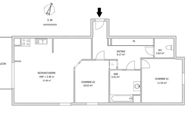 Appartement 2 pièces 64 m²