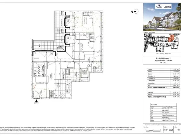Appartement F3 -66,25 m² -OSNY