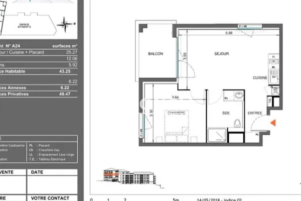 Appartement 2 pièces 43 m²