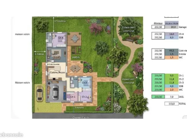 Vente Terrain Viabilisé 537m2 + Exemple de Projet de Maison