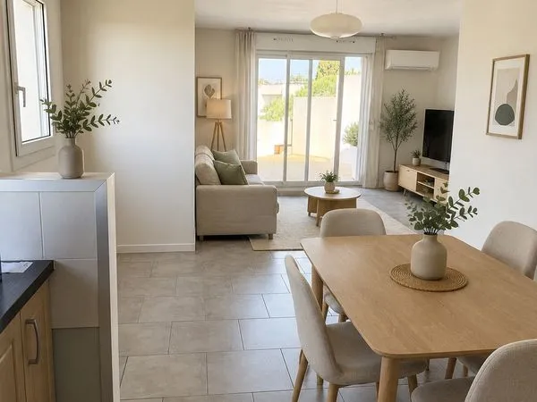 Montpellier Millenaire-F5 traversant 94m2 dernier étage- terrasse 23m2+Balcon 10m2+ Garage