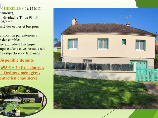 🏡 à louer - maison t4 de 93 m² avec jardin - chezelles (36500)
