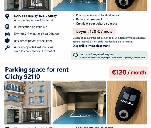 Place de parking sécurisée - Clichy / Levallois - 120 /mois