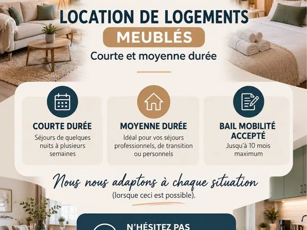 Logements meublés - Courte & moyenne durée
