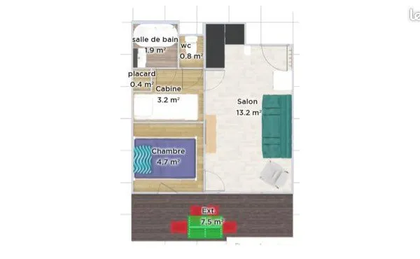 Hyper centre-ville - Appartement type 2 - 24m2 - balcon 7m2