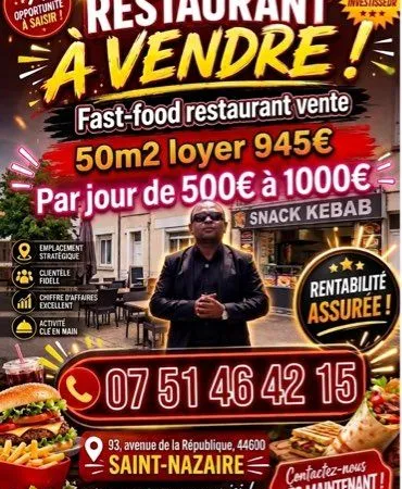Fond de commerce à vendre restaurant, snack Kebab