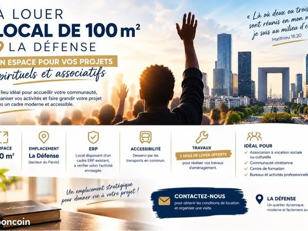 LOCAL DE 100 m² À LA DÉFENSE - ERP - 2 MOIS DE LOYER OFFERTS POUR TRAVAUX