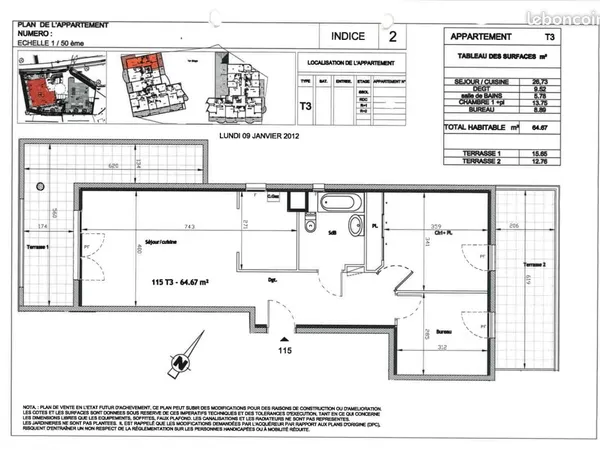 Appartement 3 pièces 64 m²