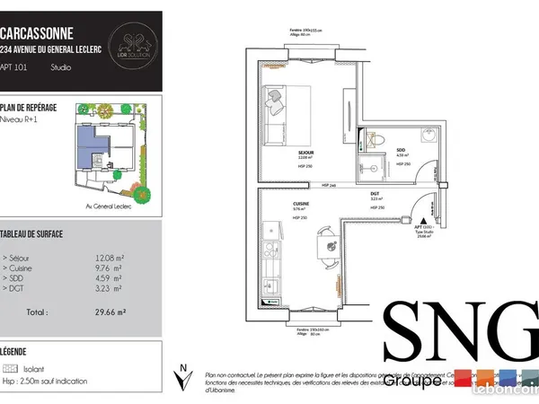 Studio 1 pièce 29 m²
