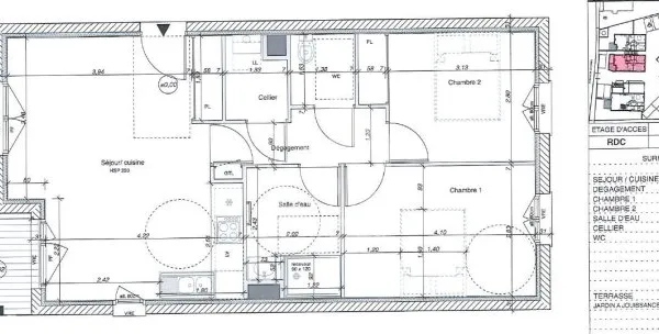 A VENDRE Appartement T3 au rez-de-chaussée de 60.05 m²