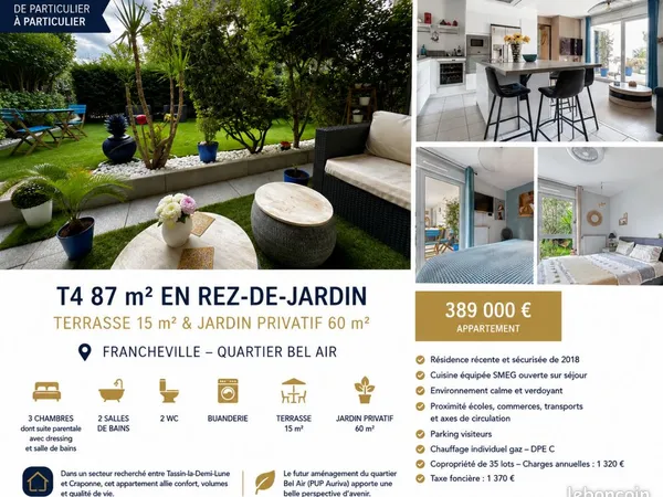 Appartement T4 en rez de jardin