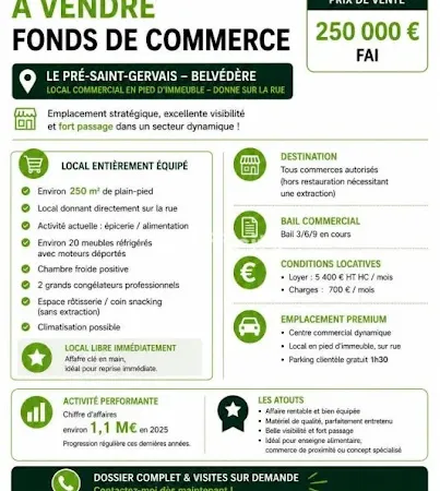 Commerce 1 pièce 250 m²